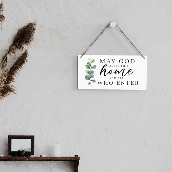 SENJIAN Christian Home Decor, Bless This Home Wall Decor, Modern Farmhouse Sign Scripture Printed Wood Sign Wall Art Religious Decoration for Office Bathroom Bedroom