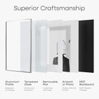 Homeforia 20x28 Picture Frame Silver, High End Metal 20 x 28 Poster Frame with Mat 14 x 22 for Photo, 20x28 Silver Frames Matted to 14x22 Print, 28x20 Hanging Frame, Tempered Glass, Wall Kit, Set of 1