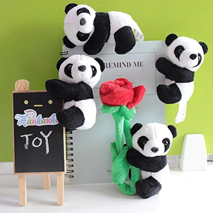 6Pcs Finger Panda Plush Panda Clips Curtain Holder Stand Note Clip Photo Holder Stand Chinese Style Souvenir Cute Panda Plush Toy Finger Kids Toy,Home Decoration Plant Pots Bonsai Craft Decor