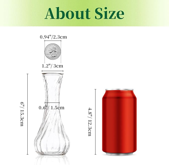 Glass Bud Vase Set of 12 - Hewory Small Vases for Flowers, Clear Bud Vases in Bulk, Cute Glass Vases for Centerpieces, Mini Floral Vase for Wedding, Events, Home Decor, Table Centerpiece