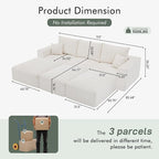 Boneless Sectional Cloud Couch Sofa Bed for Living Room, 112" Modular Modern Lounge 3 Seater Sleeper Beige Couches with Chaise, No Assemble, Cordury Compression Upholstered Sofas