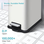 12 Gallon Slim Kitchen Trash Can, Rectangular Trash Can with Removal Inner Bucket and Soft-Close Lid, Foot Pedal, Stainless Steel Garbage Can 45 Liter, White