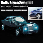 1/24 Rolls-Royce Sweptail Toy Car Alloy Diecast Collectible Model Car for Kids Gift, Pull Back Toy Car with Sound and Light, Classic Double Door, Car Logo Can be Folded