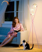 Lightdot Tripod Floor Lamp Dimmable Pink Standing Lamps with Globe Clear Glass Lampshade 3PCS 3000K G9 Bulbs Included Mid Century Modern Floor Lamp for Living Room/Bedroom