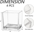 Square Glass Vases Set of 4, 4"x 4"x 4" Flower Vases for Centerpieces, Clear Glass Vase for Flowers, Small Vase for Wedding, Party, Home Office Decoration