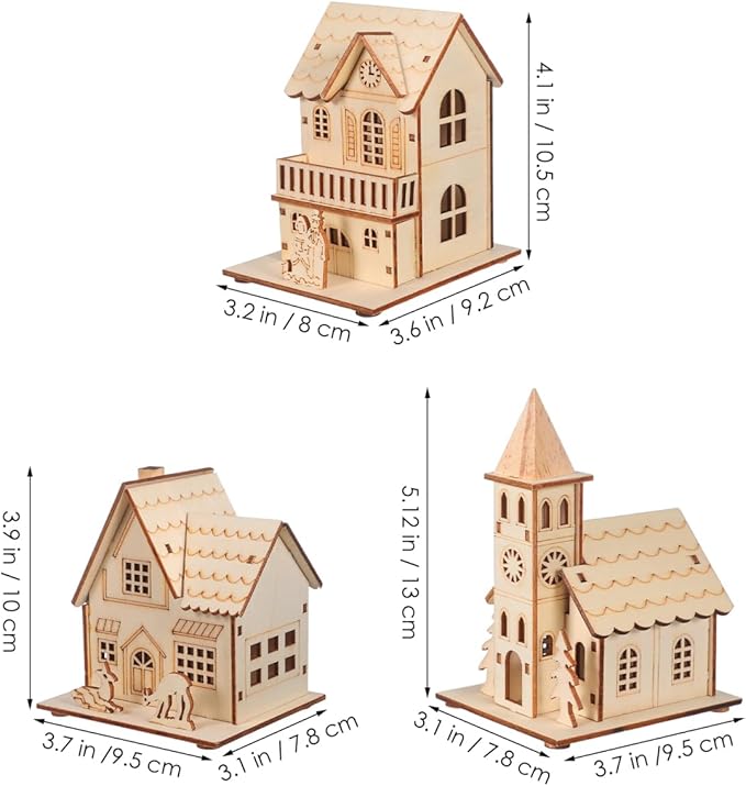 BESPORTBLE Wooden Christmas Village Houses Set of 3 - LED Light Up Mini Houses for Holiday Decor, 2025 New Rustic Farmhouse Christmas Decorations, Indoor Tabletop Decor for Home, Office, Mantel