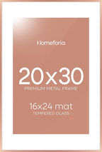 Homeforia 20x30 Frame Rose Gold, High End Metal 20x30 Picture Frames with Mat 16x24 inch Photo, 20 x 30 Rose Gold Poster Frame Matted to 16 by 24, 30x20 Large Frame, Tempered Glass, Wall Kit, Set of 1