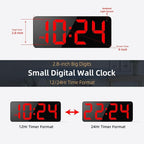 LED Digital Wall Clock with Large Display, Big Digits, Auto-Brightness, 12/24Hr Format, Modern Electric Small Silent Wall Clock for Living Room, Bedroom, Classroom, Farmhouse, Kitchen, Office - Red