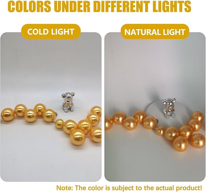 Gold Yellow Vase Filler | 150PCS Pearls Bead for Centerpieces Vases | 8/14/20 mm No Hole Beads, Fake Pearls for Wedding Birthday Theme Party Table Centerpieces Decor Decor