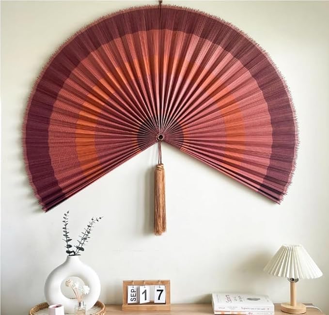 Fan Wall Decor,Japanese Wall Fan Decor,Large Bamboo Fan Wall Art For Boho Hanging Headboard,Decorative Folding Fan For Over Bed Decorations,Large Wall Dcor