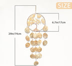 Pretty Jolly Gold Tree of Life Dream Catcher Wall Decor with Citrine Crystals Unique Capiz Wind Chimes Soothing Sound Waterfall Handmade Wall Hanging Home Decor for Bedroom Wedding Party Wish Gift