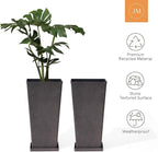 LA JOLIE MUSE 26 inch Tall Planters for Outdoor Plants,Set of 2 Tapered Planters with Trays,Iron Plastic Rectangular Tall Planters for Front Door, Patio and Deck, 26'' Iron With Tray