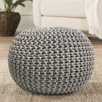 FRELISH DECOR Round Pouf Ottoman Hand Knitted 100% Cotton Pouf Foot Stool - Knitted Bean Bag -Floor Chair for Living Room Bedroom - Foot Rest for Couch (20 Diameter x 14 Height) - Light Grey