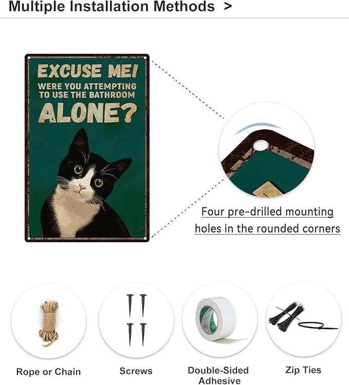 ALKB Funny Tuxedo Cat Metal Signs Black Cat Metal Poster Tuxedo Cat Lover Gift Vintage Bathroom Wall Decor 8 x 12 Inch