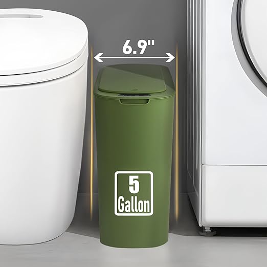 5 Gallon Motion Senor Bathroom Trash Can with Lid, Automatic Garbage Can Touchless, Smart Plastic Waste Basket for Narrow Spaces, Bathroom, Office, Bedroom, Living Room (Green)