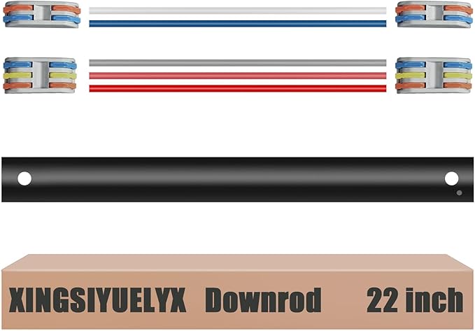 22" Ceiling Fan Downrod, 【1 Outside Diameter】 Black Extended Downrod, including 4 Wire Connectors and 5 Extension Wires (No Threads)