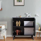 Modern Sideboard Buffet Cabinet Console Table, Accent Storage Cabinet with Fluted Doors for Kitchen Dining Living Room Entryway (Black)