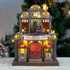12" Animated Christmas Village House with LED Lights & Music - Spinning Train, Dynamically Moving Santa, Handpainted Resin Shop for Indoor Home Tabletop Decor