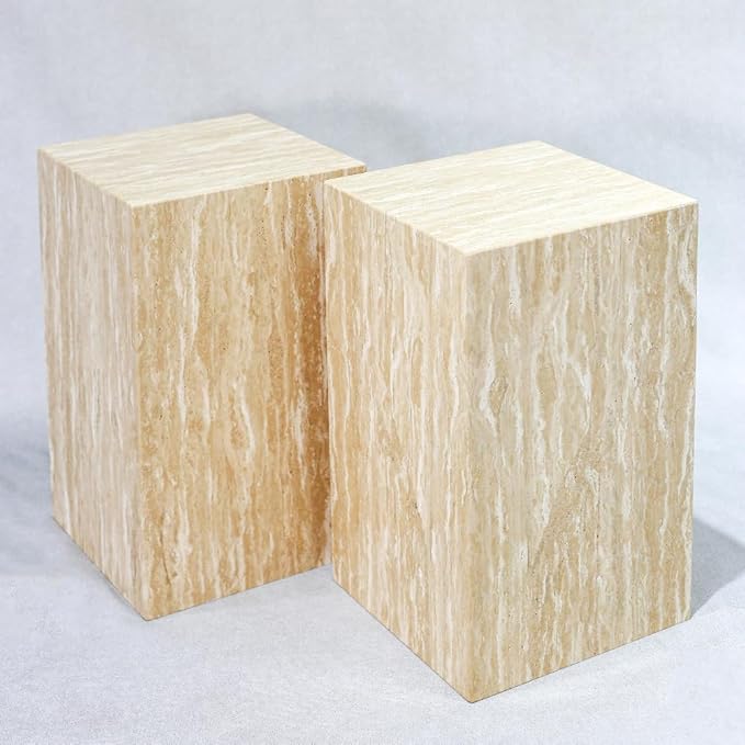 Luxury Marble Side Table,Square End Table for Modern Sofa and Bed, Living Room, Sofa, Bedroom(Travertine)