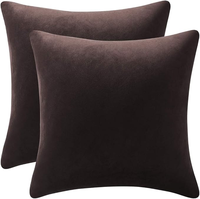 Decorative Pillow Cases 16x16 Chocolate Brown: 2 Pack Cozy Soft polyester Square Throw Pillow Covers for Farmhouse Home Decor