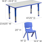 Flash Furniture Emmy Adjustable Classroom Activity Table with 6 Stackable Chairs, Plastic Activity Table for Kids, 23.625" W x 47.25" L, Blue/Gray