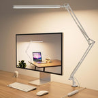 SKYLEO Led Desk Lamp - 31.5" Desk Light - 5 Color Modes X 11 Brightness Levels - Adjustable Swing Arm - Timmer & Memory Function - 12W Study Lamp - White