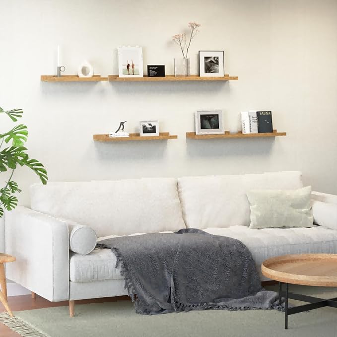 23.6 Inches Long Floating Shelves Wall Mounted, 2 Set Modern Wall Shelf for Bedroom, Nursery Book Shelf with Lip, Picture Ledge Shelf for Wall Decor Living Room Bathroom Kitchen- Oak