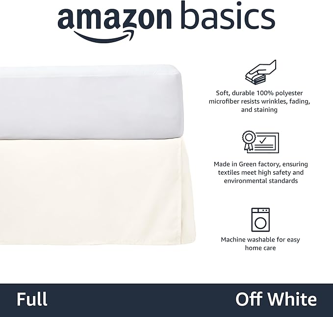 Amazon Basics Lightweight Pleated Bed Skirt, Full, Off White, Solid