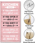 Hanging Kitchen Rules Wood Decor Sign, Rustic Kitchen Wooden Signs, Printed Wood Wall Art Sign, Kitchen Door Rules Rustic Sign, Hanging Wood Sign Kitchen Decor, Funny Farmhouse Kitchen Wall Décor F1