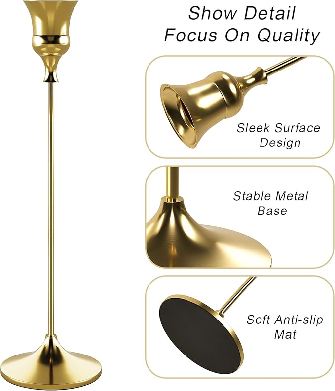 Candlestick Holders Gold, 12 Packs Taper Candle Holder for Candlesticks, Candle Sticks Holder Decor for Home Decor