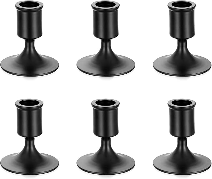 Sziqiqi Candlesticks Holder for Wedding Table Centerpiece - Black Taper Candle Holders Candle Stick Holder Bulk for Christmas Candlelight Dinner Wedding Party Festival Decor Pack of 6