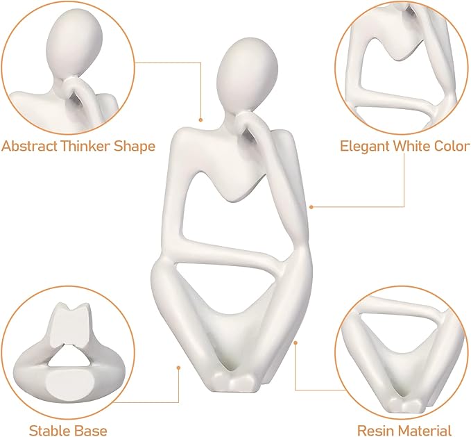Sandstone Resin Thinker Style Abstract Sculpture Statue Collectible Figurines Home Office Bookshelf Desktop Decor (Small White, Right)