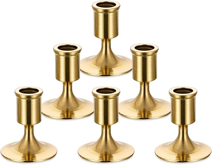 Sziqiqi Candlesticks Holder for Wedding Table Centerpiece - Gold Taper Candle Holders Candle Stick Holder Bulk for Christmas Candlelight Dinner Wedding Party Festival Decor 6 Pieces