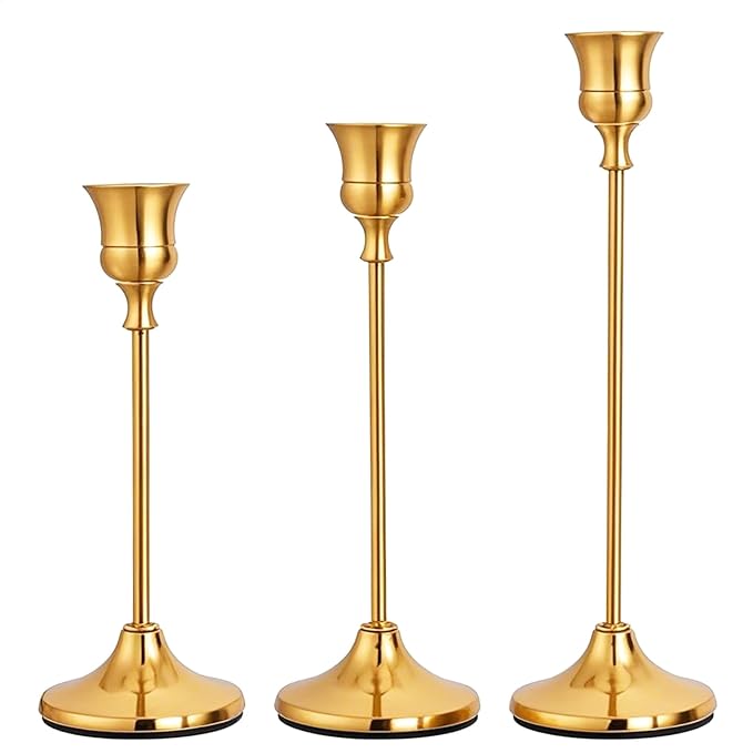 CHILL RECIPE Candlestick Holders Gold Taper Candle Holders, 3 PCS Candle Sticks Holders for Home Decor Table Centerpiece Wedding Housewarming Festival