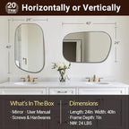 ANDY STAR 24"x40" Asymmetrical Wall Mirror，Brushed Nickel Irregular Bathroom Mirror with Stainless Steel Metal Frame, Wall-Mounted Mirror for Bathroom, Entryway (Horizontal/Vertical)