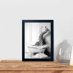 Bathroom Pictures Wall Decor Black and White Wall Art Funny Animal Canvas Print Giraffe in Bathtub Framed Farmhouse Painting Kids Bathroom Signs Decor