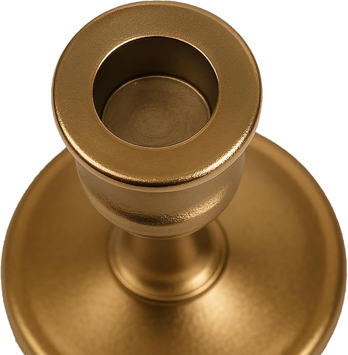 3-Piece Metal Candle Holders Set - Heavy Duty Alloy Taper Candlesticks for Table Centerpiece, Christmas, Dinner Party, Vintage Home Decor - 5-7.5 -10.3Inch Tall, Antique Gold Finish (Gold)