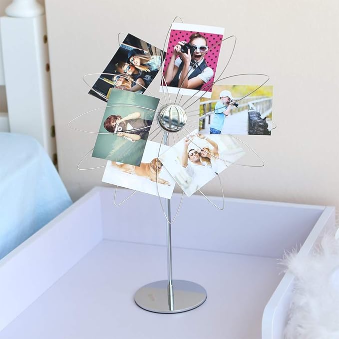 Mollytek Desktop Photo Holder with Clips Postcard Gift Card Picture Display Stand Decor Photo Tree Stand for Table Display Sun Flower Romantic Design with Plated Wire