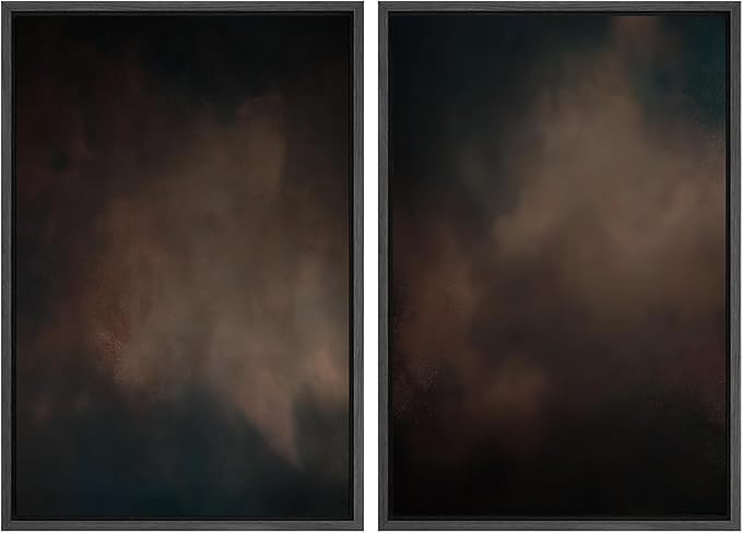 SIGNFORD Framed Canvas Print Wall Art Set Moody Dark Abstract Earth Tones Illustration Modern Art Decorative Nordic Nature for Living Room, Bedroom, Office - 16"x24"x2 Black