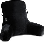 SLIGUY Reading Pillow Standard Bed Pillow for Sitting in Bed Couch or Floor-Backrest with Arms Support and Pockets, Adult Back Pillow Bed Chair for Bed Rest, Reading, Watching TV, Gaming, Black