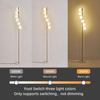 NKU Mid Century Floor Lamp Unique Glass lamp with Foot Switch, Modern Standing Tall Lamp for Living Room 3 Color Temperatures 6 Globe Floor Lighting for Bedroom Office（Gold）