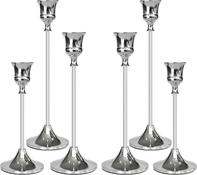 Candlestick Holders Silver, 6 Packs Taper Candle Holder for Candlesticks, Candle Sticks Holder Decor for Home Decor