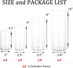 Glass Hurricane Candle Holder Esmiome - Cylinder Vases for Centerpieces 4 Sets (16Pcs) Hurricane Floating Candle Holder, Glass Vases for Flowers, Decorative for Home Wedding, 4''+6''+8'+10''(High)