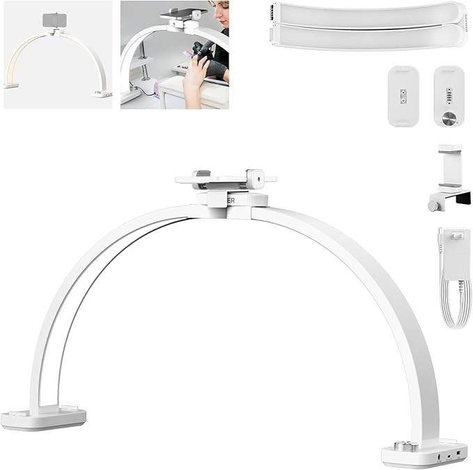 NEEWER Basic HM01-D 29" Arc Lamp, 40W Foldable LED Half Moon Table Nail Tech Light for Desk 3000K-6500K 3400lux/0.5m CRI95 USB Charging Phone Holder for Manicure Makeup Beauty Tattoo Overhead Shooting