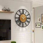 1st owned Wall Clocks for Living Room Decor,13" Vintage,Round Silent Non Ticking,Black Metal,Modern Wood Clocks for Home Bedroom,Kitchen,Garden,Office,Cafe,Modern Wall Decoration -Roman Numerals