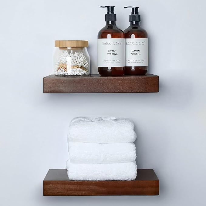 Homeforia Walnut 12 inch Floating Shelf, High End Solid Real Wood Small 12inch Floating Shelves for Wall Mounted, Dark Brown 12in Floating Shelves, Heavy Duty Bracket, 12 X 6.5 X 1.75 inches, Set of 4