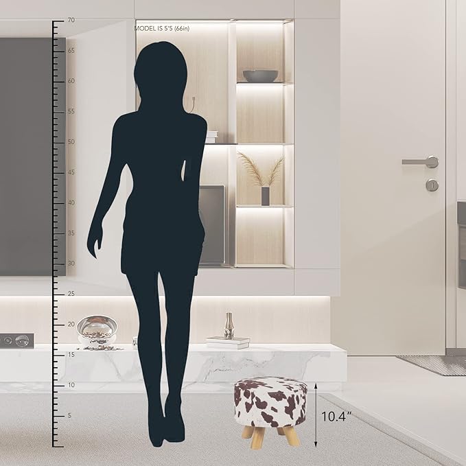 Asense Small Round Ottoman Foot Rest Stool Linen Padded Seat Footstool Ottoman with Anti-Slip Wooden Legs (Cow Brown,Linen)