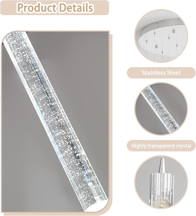 H138 High Ceiling Chandeliers for Foyer 12 Lights Crystal Bubble Column Chandelier for Living Room and Dining Room LED Pendant Lighting