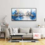 ZUITINGHUA Large Black Framed Wall Decor For Living Room Canvas Wall Art For Office Modern Wall Decorations For Bedroom Blue Landscape Paintings Abstraction Pictures Artwork Home Decor 24x48 In