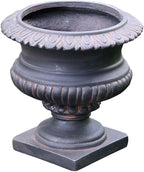 VISIBLE Classic Garden Urn Planter with Pedestal, Black Antique Finish, Cement Fiber Material, Decorative Leaf Pattern, 22 Inch Height, Indoor Outdoor Use, Delivered from Local Warehouse (Black)